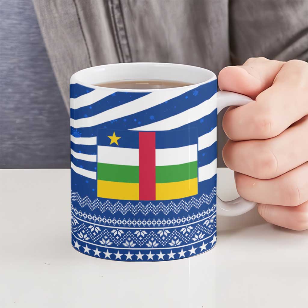 Central African Republic Christmas Ceramic Mug with Drumming Kids Beat of Joy Tribal Pattern and Snowflakes - Wonder Print Shop