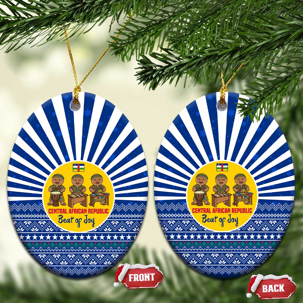 Central African Republic Christmas Ceramic Ornament with Drumming Kids Beat of Joy Tribal Pattern and Snowflakes - Wonder Print Shop
