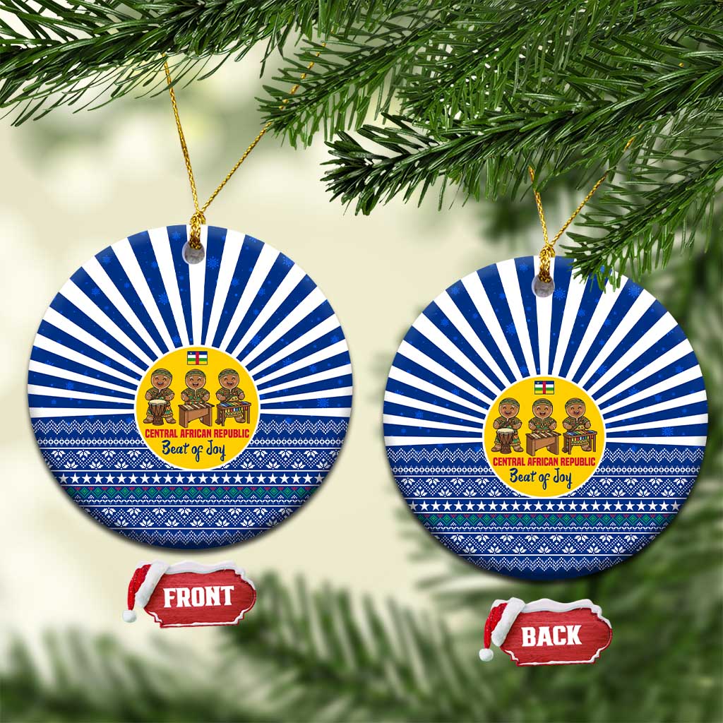 Central African Republic Christmas Ceramic Ornament with Drumming Kids Beat of Joy Tribal Pattern and Snowflakes - Wonder Print Shop