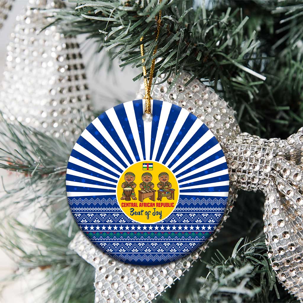 Central African Republic Christmas Ceramic Ornament with Drumming Kids Beat of Joy Tribal Pattern and Snowflakes - Wonder Print Shop