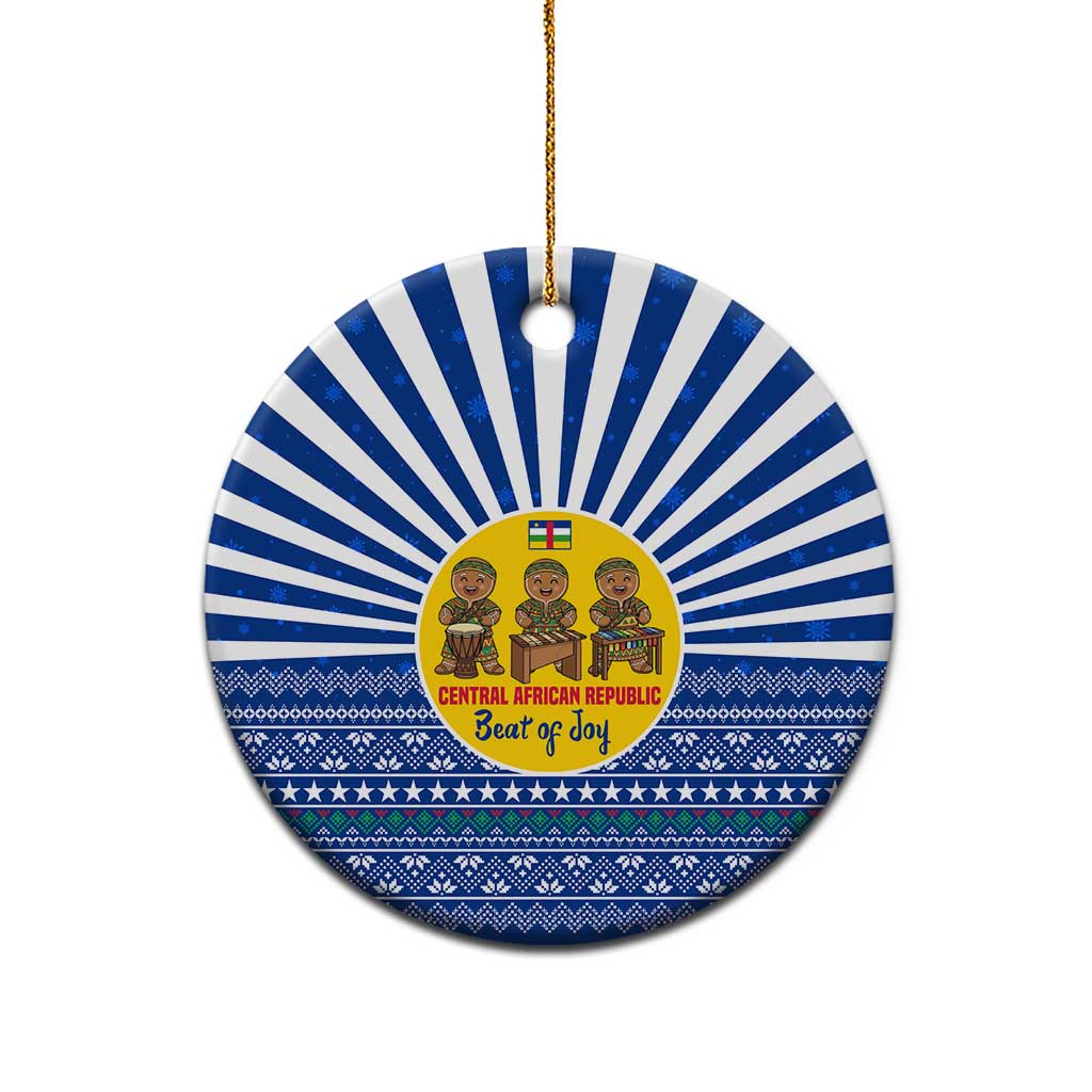 Central African Republic Christmas Ceramic Ornament with Drumming Kids Beat of Joy Tribal Pattern and Snowflakes - Wonder Print Shop