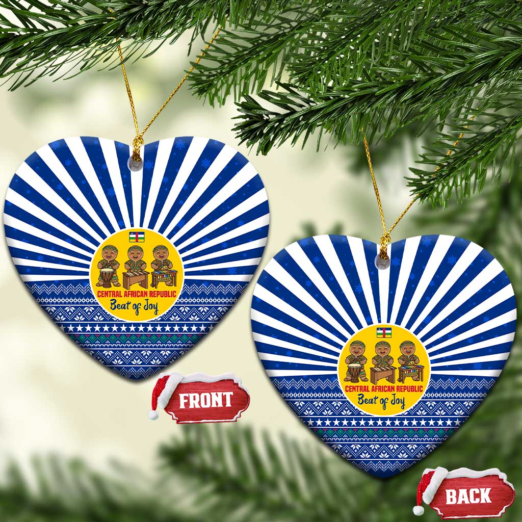 Central African Republic Christmas Ceramic Ornament with Drumming Kids Beat of Joy Tribal Pattern and Snowflakes - Wonder Print Shop