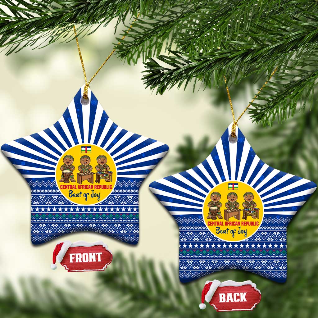 Central African Republic Christmas Ceramic Ornament with Drumming Kids Beat of Joy Tribal Pattern and Snowflakes - Wonder Print Shop
