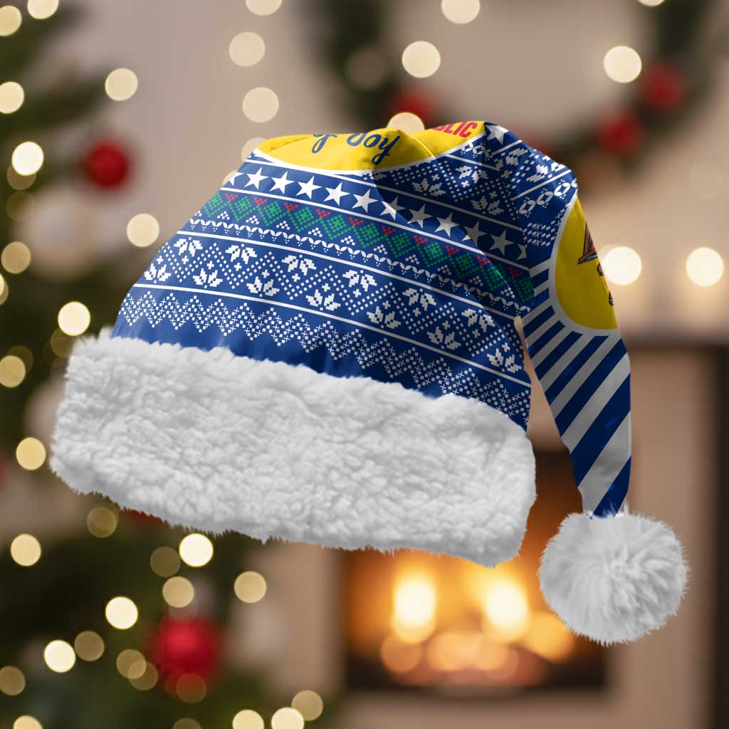 Central African Republic Christmas Santa Hat with Drumming Kids Beat of Joy Tribal Pattern and Snowflakes - Wonder Print Shop