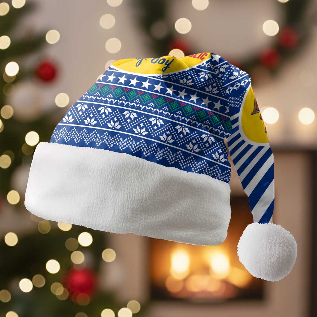 Central African Republic Christmas Santa Hat with Drumming Kids Beat of Joy Tribal Pattern and Snowflakes - Wonder Print Shop