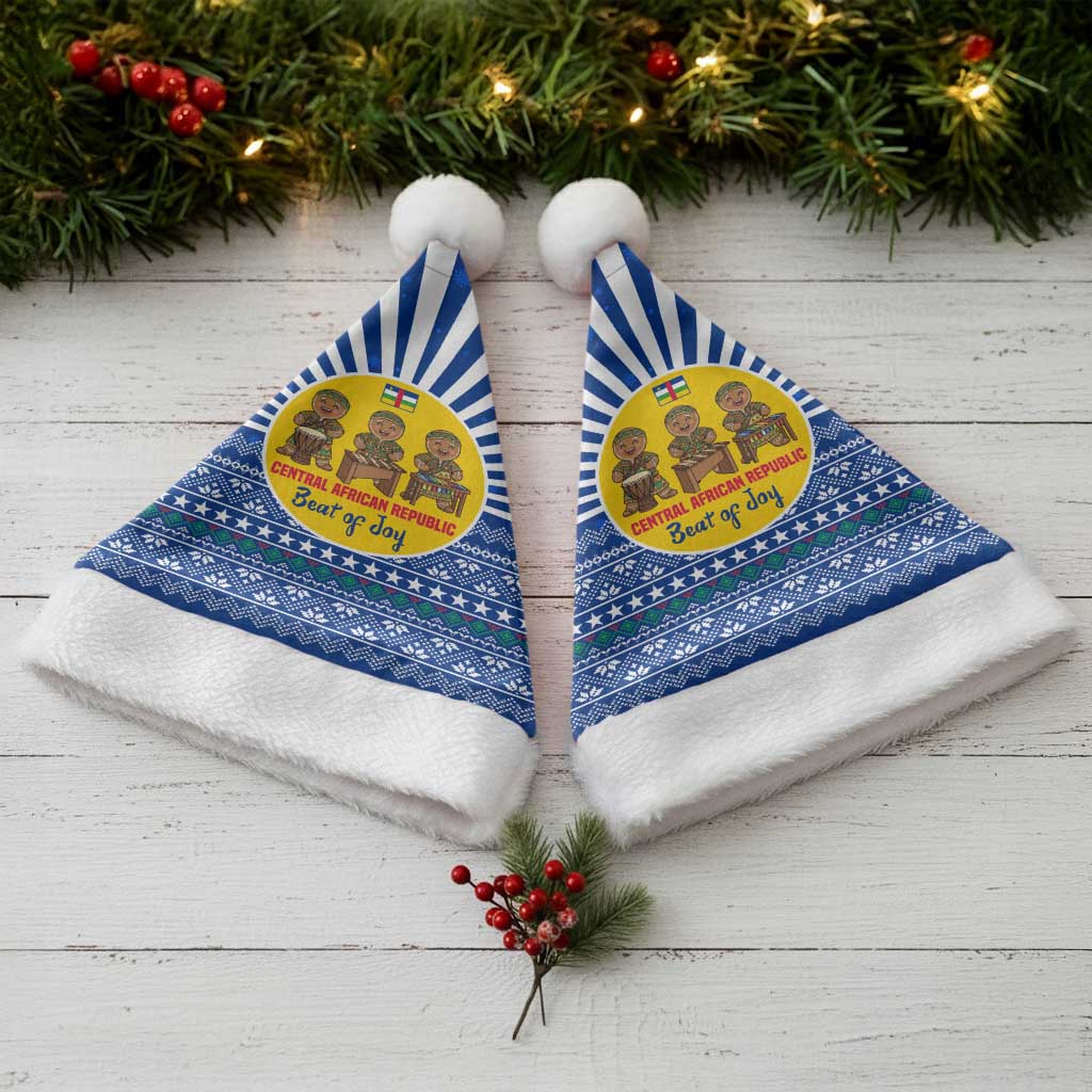 Central African Republic Christmas Santa Hat with Drumming Kids Beat of Joy Tribal Pattern and Snowflakes - Wonder Print Shop