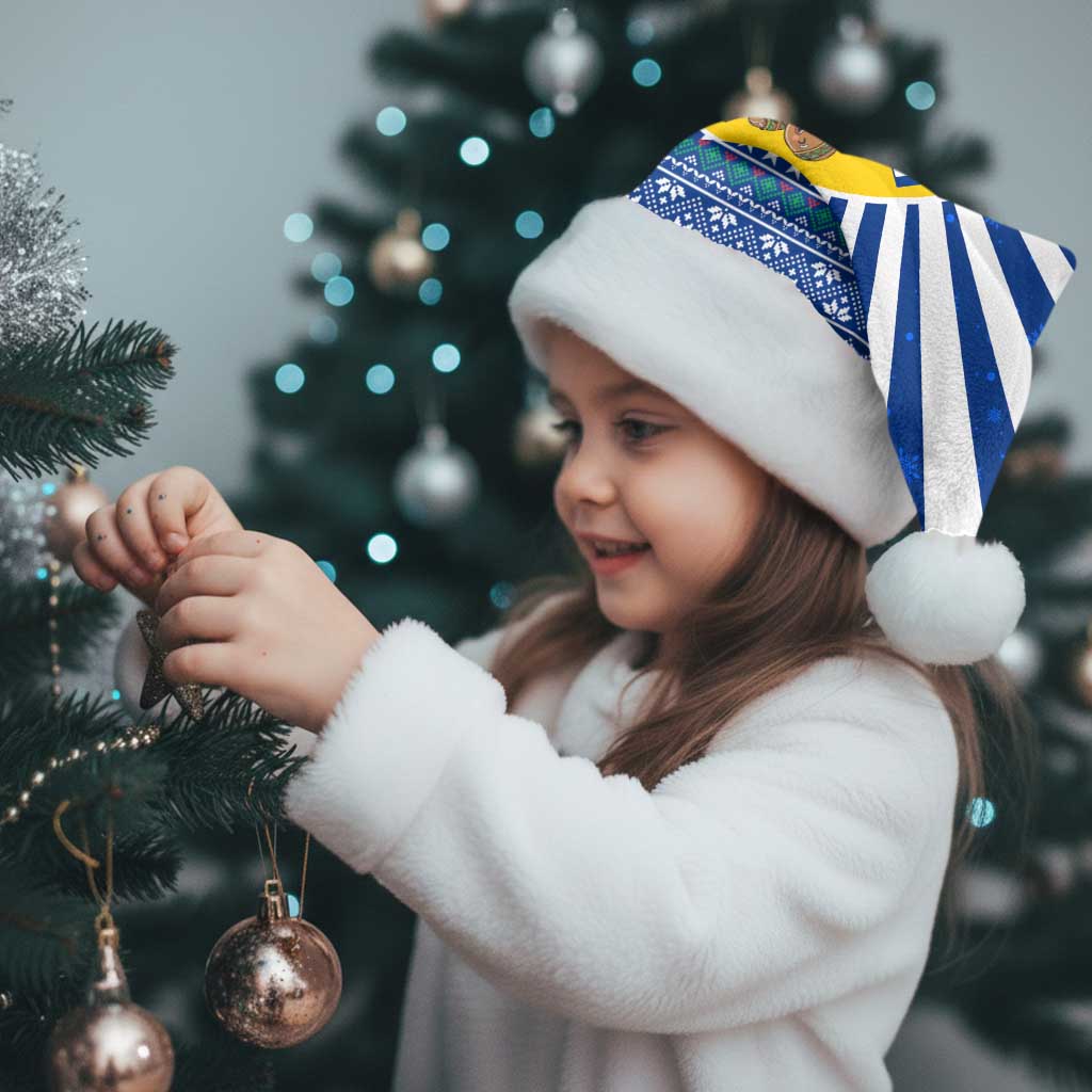 Central African Republic Christmas Santa Hat with Drumming Kids Beat of Joy Tribal Pattern and Snowflakes - Wonder Print Shop