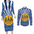 Central African Republic Christmas Couples Matching Long Sleeve Bodycon Dress and Long Sleeve Button Shirt with Drumming Kids Beat of Joy Tribal Pattern and Snowflakes - Wonder Print Shop