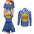 Central African Republic Christmas Couples Matching Mermaid Dress and Long Sleeve Button Shirt with Drumming Kids Beat of Joy Tribal Pattern and Snowflakes - Wonder Print Shop