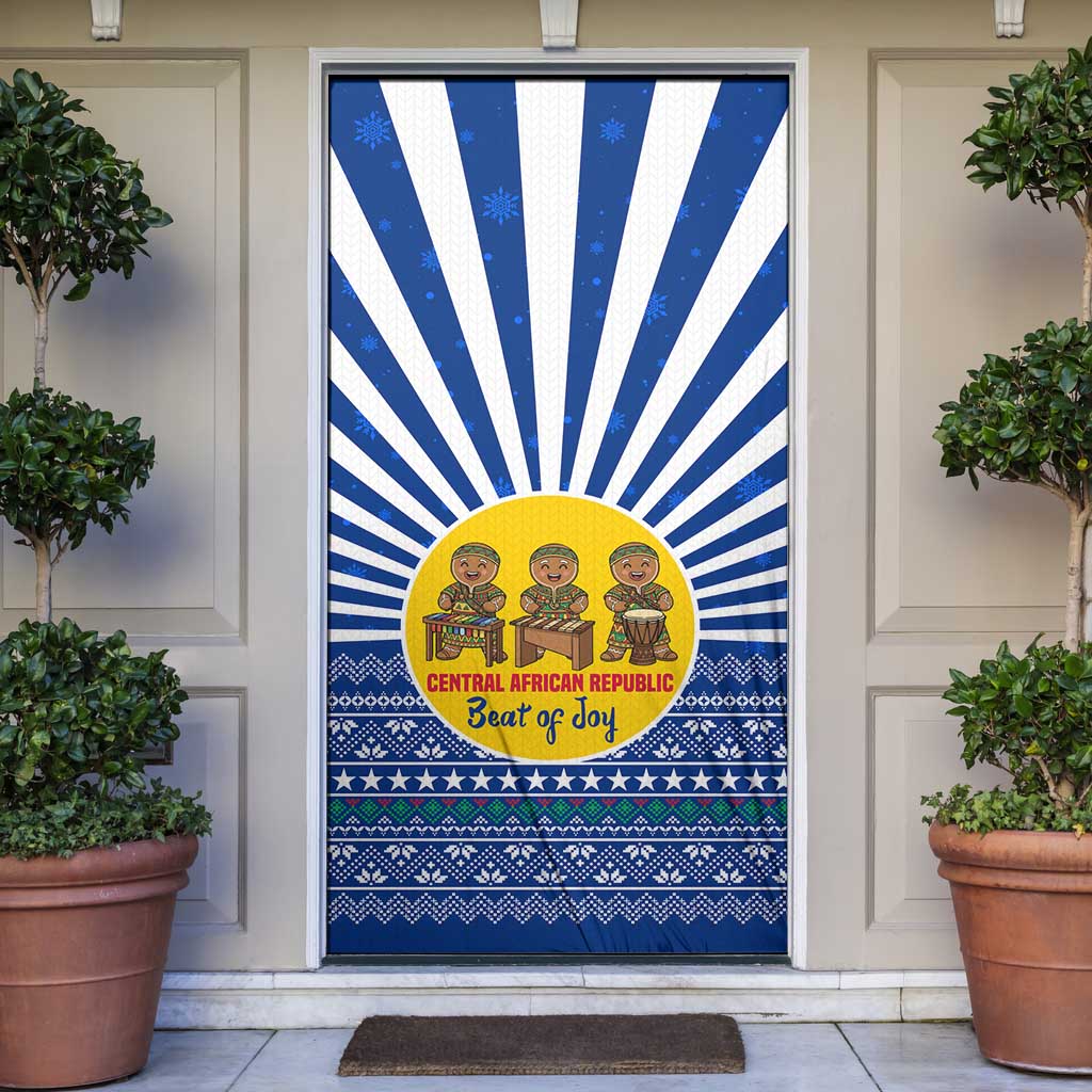 Central African Republic Christmas Door Cover with Drumming Kids Beat of Joy Tribal Pattern and Snowflakes - Wonder Print Shop
