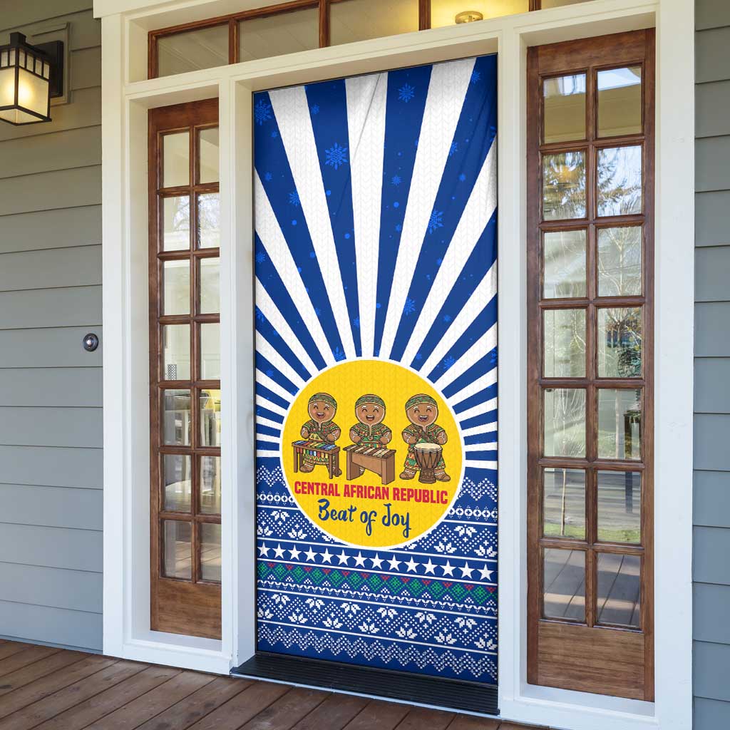 Central African Republic Christmas Door Cover with Drumming Kids Beat of Joy Tribal Pattern and Snowflakes - Wonder Print Shop