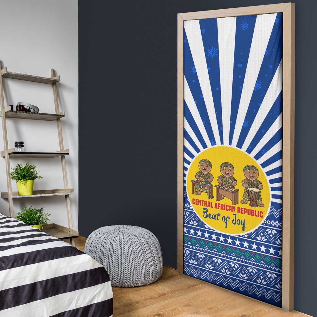 Central African Republic Christmas Door Cover with Drumming Kids Beat of Joy Tribal Pattern and Snowflakes - Wonder Print Shop