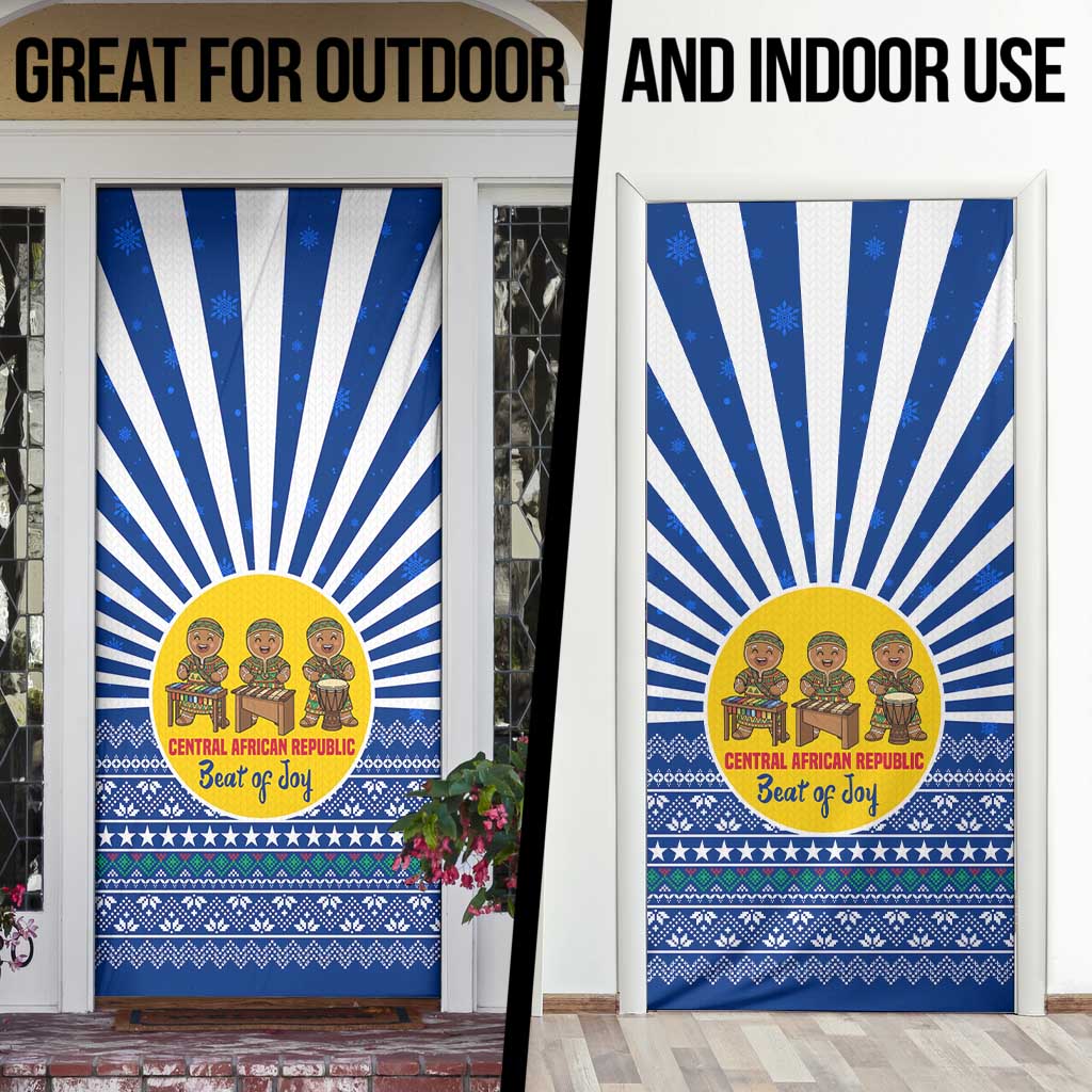 Central African Republic Christmas Door Cover with Drumming Kids Beat of Joy Tribal Pattern and Snowflakes - Wonder Print Shop