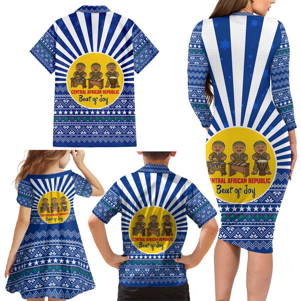 Central African Republic Christmas Family Matching Long Sleeve Bodycon Dress and Hawaiian Shirt with Drumming Kids Beat of Joy Tribal Pattern and Snowflakes - Wonder Print Shop