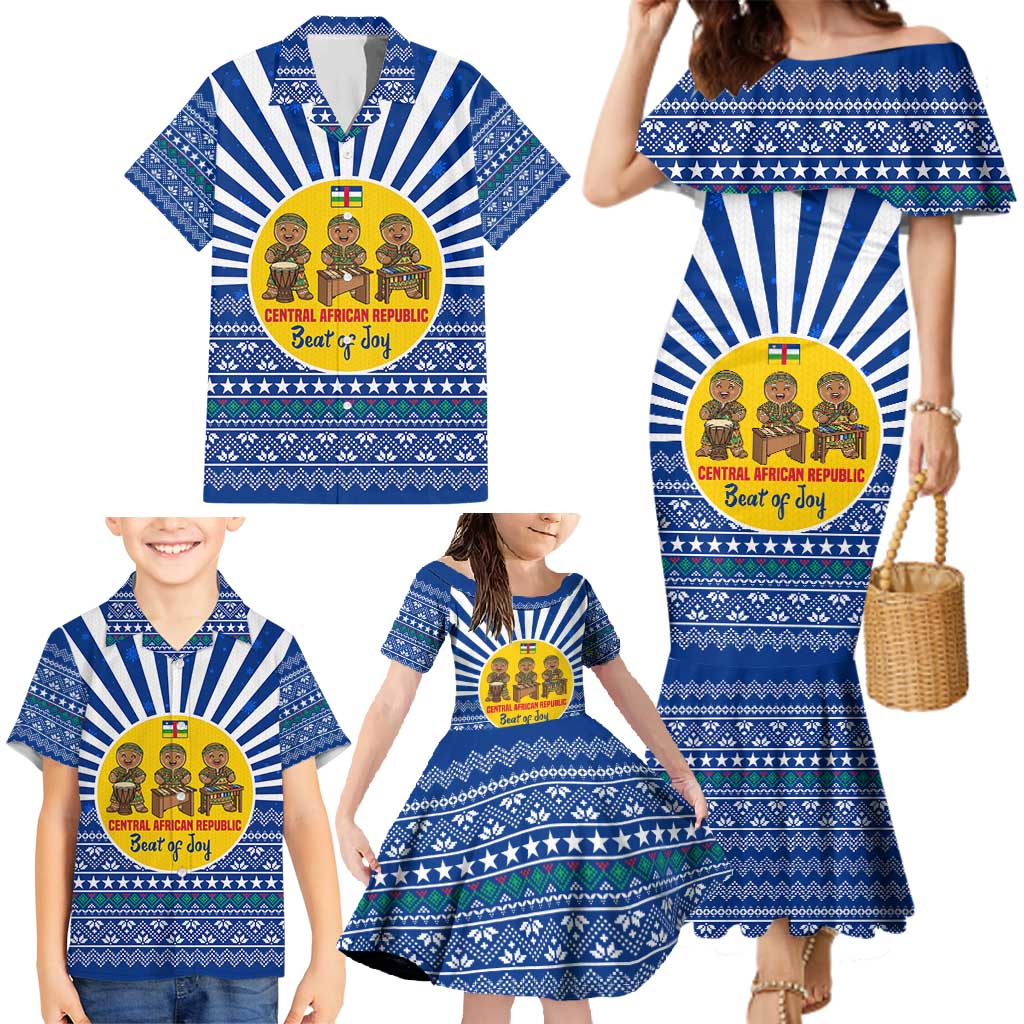 Central African Republic Christmas Family Matching Mermaid Dress and Hawaiian Shirt with Drumming Kids Beat of Joy Tribal Pattern and Snowflakes - Wonder Print Shop