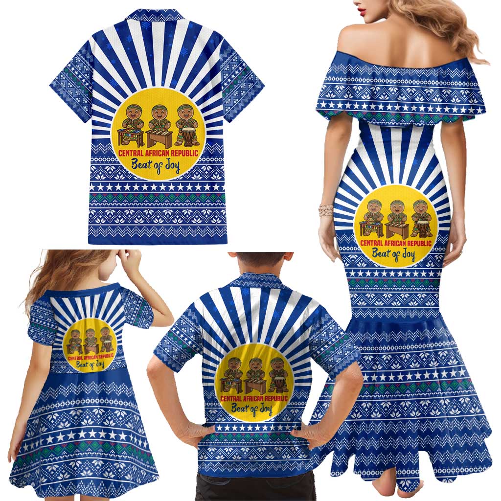 Central African Republic Christmas Family Matching Mermaid Dress and Hawaiian Shirt with Drumming Kids Beat of Joy Tribal Pattern and Snowflakes - Wonder Print Shop