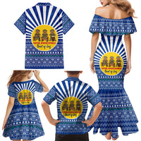 Central African Republic Christmas Family Matching Mermaid Dress and Hawaiian Shirt with Drumming Kids Beat of Joy Tribal Pattern and Snowflakes - Wonder Print Shop
