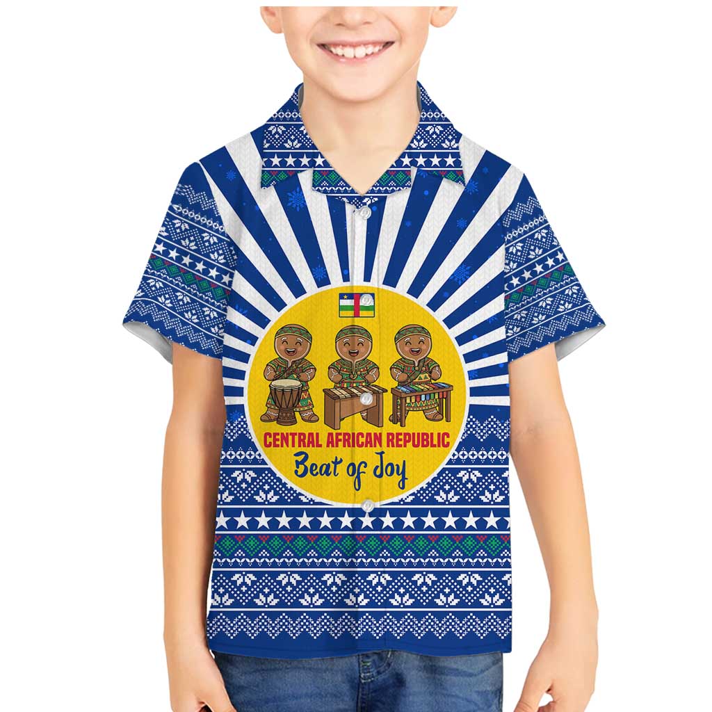 Central African Republic Christmas Family Matching Mermaid Dress and Hawaiian Shirt with Drumming Kids Beat of Joy Tribal Pattern and Snowflakes - Wonder Print Shop