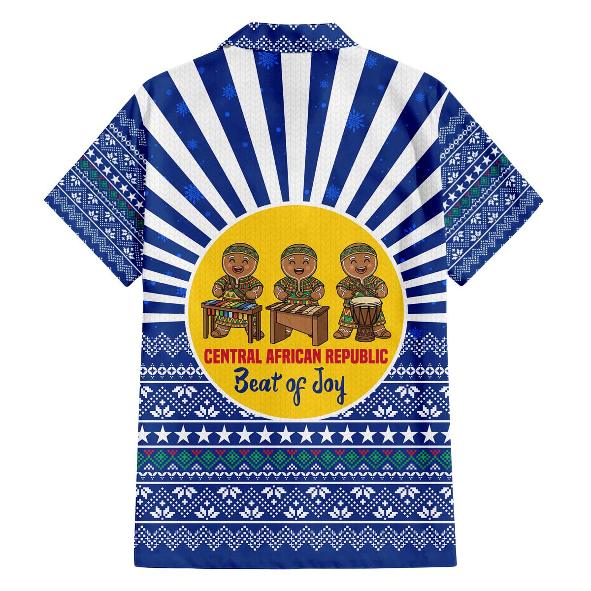 Central African Republic Christmas Family Matching Off The Shoulder Long Sleeve Dress and Hawaiian Shirt with Drumming Kids Beat of Joy Tribal Pattern and Snowflakes - Wonder Print Shop