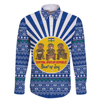 Central African Republic Christmas Family Matching Off The Shoulder Long Sleeve Dress and Hawaiian Shirt with Drumming Kids Beat of Joy Tribal Pattern and Snowflakes - Wonder Print Shop