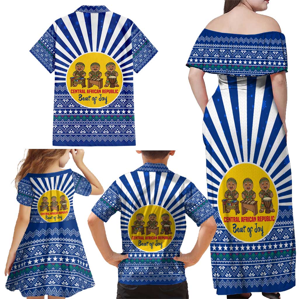 Central African Republic Christmas Family Matching Off Shoulder Maxi Dress and Hawaiian Shirt with Drumming Kids Beat of Joy Tribal Pattern and Snowflakes - Wonder Print Shop