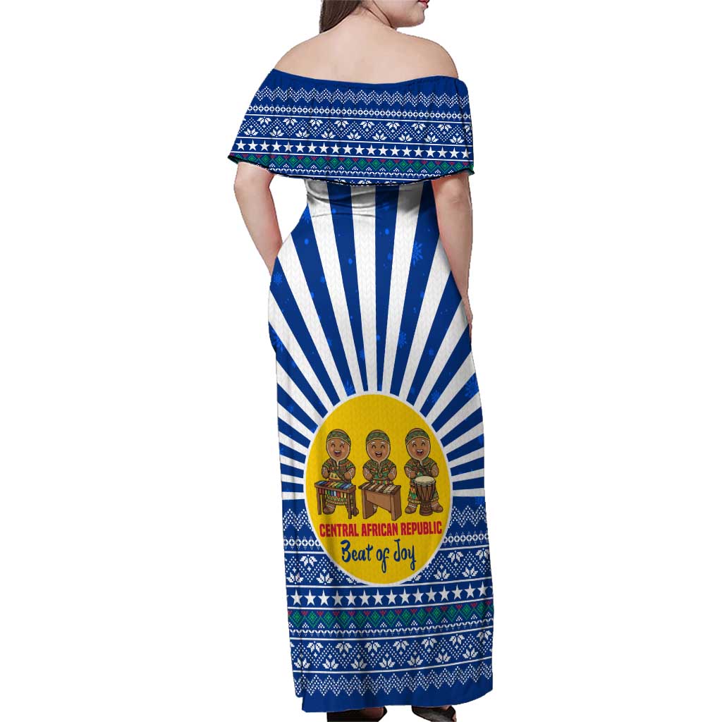 Central African Republic Christmas Family Matching Off Shoulder Maxi Dress and Hawaiian Shirt with Drumming Kids Beat of Joy Tribal Pattern and Snowflakes - Wonder Print Shop