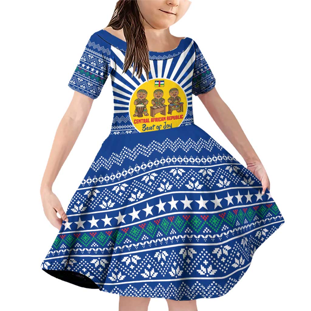 Central African Republic Christmas Family Matching Off Shoulder Short Dress and Hawaiian Shirt with Drumming Kids Beat of Joy Tribal Pattern and Snowflakes - Wonder Print Shop