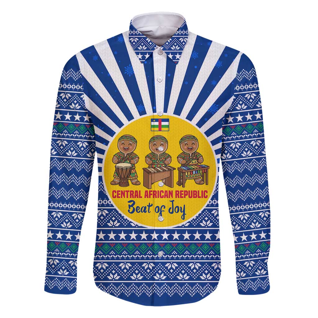 Central African Republic Christmas Family Matching Off Shoulder Short Dress and Hawaiian Shirt with Drumming Kids Beat of Joy Tribal Pattern and Snowflakes - Wonder Print Shop
