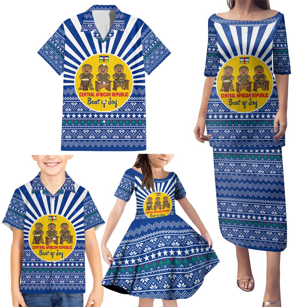 Central African Republic Christmas Family Matching Puletasi and Hawaiian Shirt with Drumming Kids Beat of Joy Tribal Pattern and Snowflakes - Wonder Print Shop