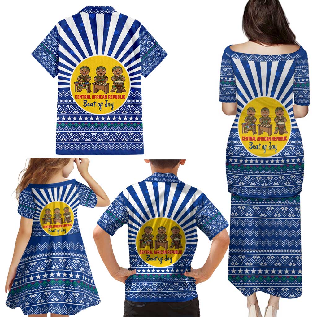 Central African Republic Christmas Family Matching Puletasi and Hawaiian Shirt with Drumming Kids Beat of Joy Tribal Pattern and Snowflakes - Wonder Print Shop