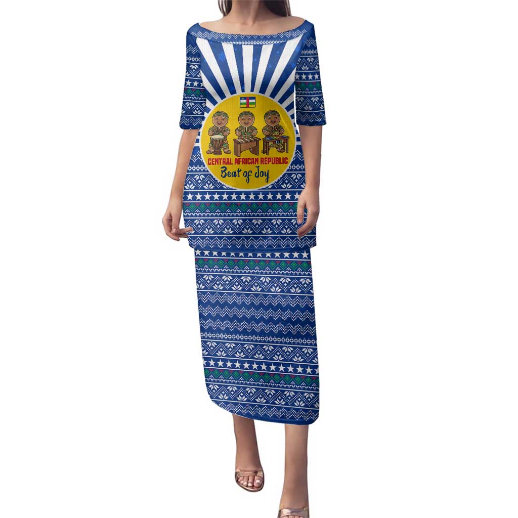 Central African Republic Christmas Family Matching Puletasi and Hawaiian Shirt with Drumming Kids Beat of Joy Tribal Pattern and Snowflakes - Wonder Print Shop