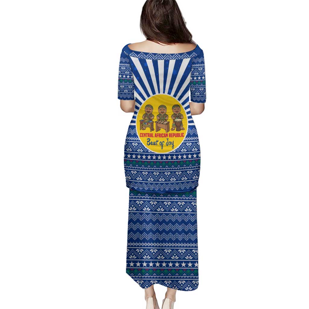 Central African Republic Christmas Family Matching Puletasi and Hawaiian Shirt with Drumming Kids Beat of Joy Tribal Pattern and Snowflakes - Wonder Print Shop