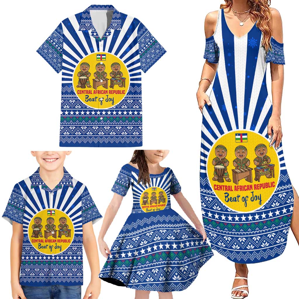 Central African Republic Christmas Family Matching Summer Maxi Dress and Hawaiian Shirt with Drumming Kids Beat of Joy Tribal Pattern and Snowflakes - Wonder Print Shop