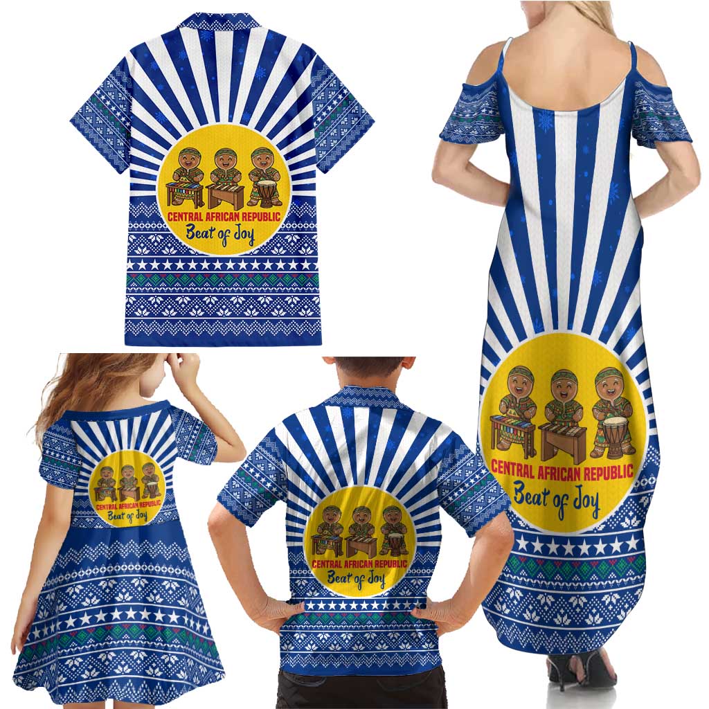 Central African Republic Christmas Family Matching Summer Maxi Dress and Hawaiian Shirt with Drumming Kids Beat of Joy Tribal Pattern and Snowflakes - Wonder Print Shop