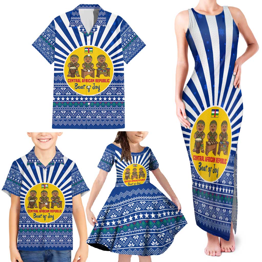 Central African Republic Christmas Family Matching Tank Maxi Dress and Hawaiian Shirt with Drumming Kids Beat of Joy Tribal Pattern and Snowflakes - Wonder Print Shop