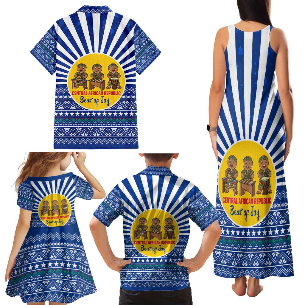 Central African Republic Christmas Family Matching Tank Maxi Dress and Hawaiian Shirt with Drumming Kids Beat of Joy Tribal Pattern and Snowflakes - Wonder Print Shop