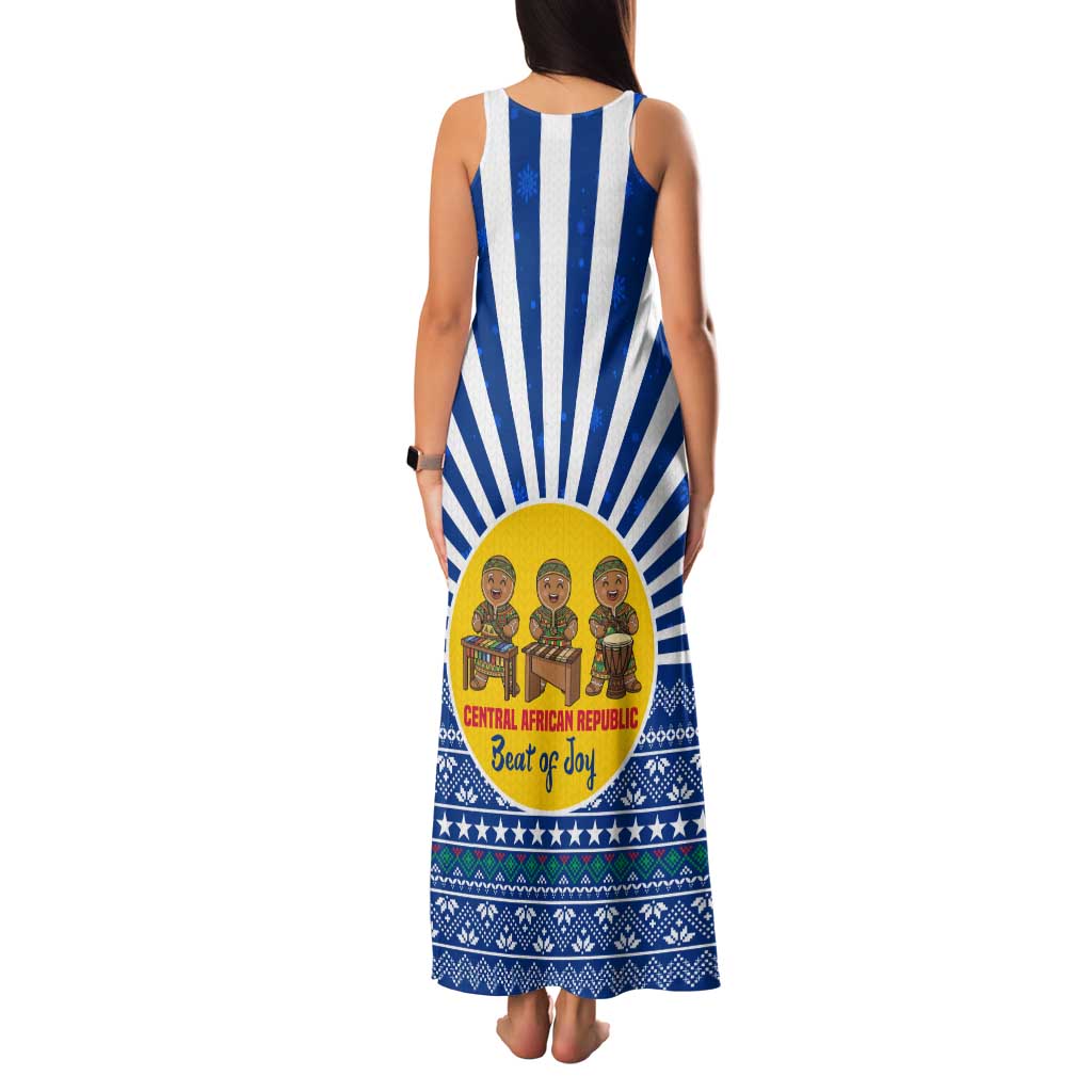 Central African Republic Christmas Family Matching Tank Maxi Dress and Hawaiian Shirt with Drumming Kids Beat of Joy Tribal Pattern and Snowflakes - Wonder Print Shop