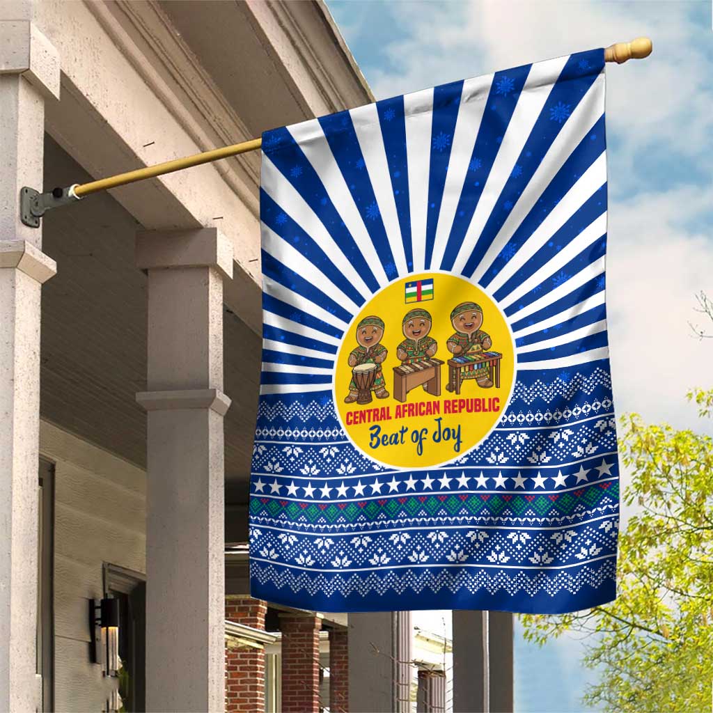 Central African Republic Christmas Garden Flag with Drumming Kids Beat of Joy Tribal Pattern and Snowflakes - Wonder Print Shop