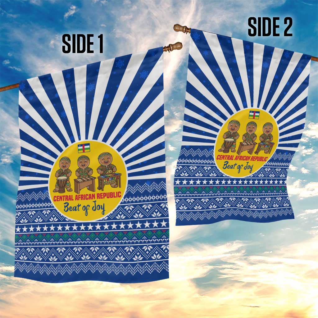 Central African Republic Christmas Garden Flag with Drumming Kids Beat of Joy Tribal Pattern and Snowflakes - Wonder Print Shop