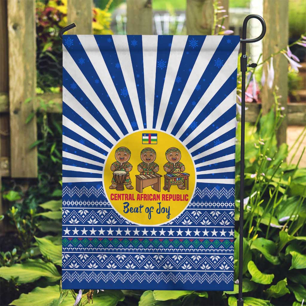 Central African Republic Christmas Garden Flag with Drumming Kids Beat of Joy Tribal Pattern and Snowflakes - Wonder Print Shop