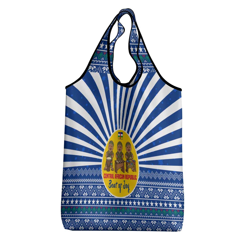 Central African Republic Christmas Grocery Bag with Drumming Kids Beat of Joy Tribal Pattern and Snowflakes - Wonder Print Shop