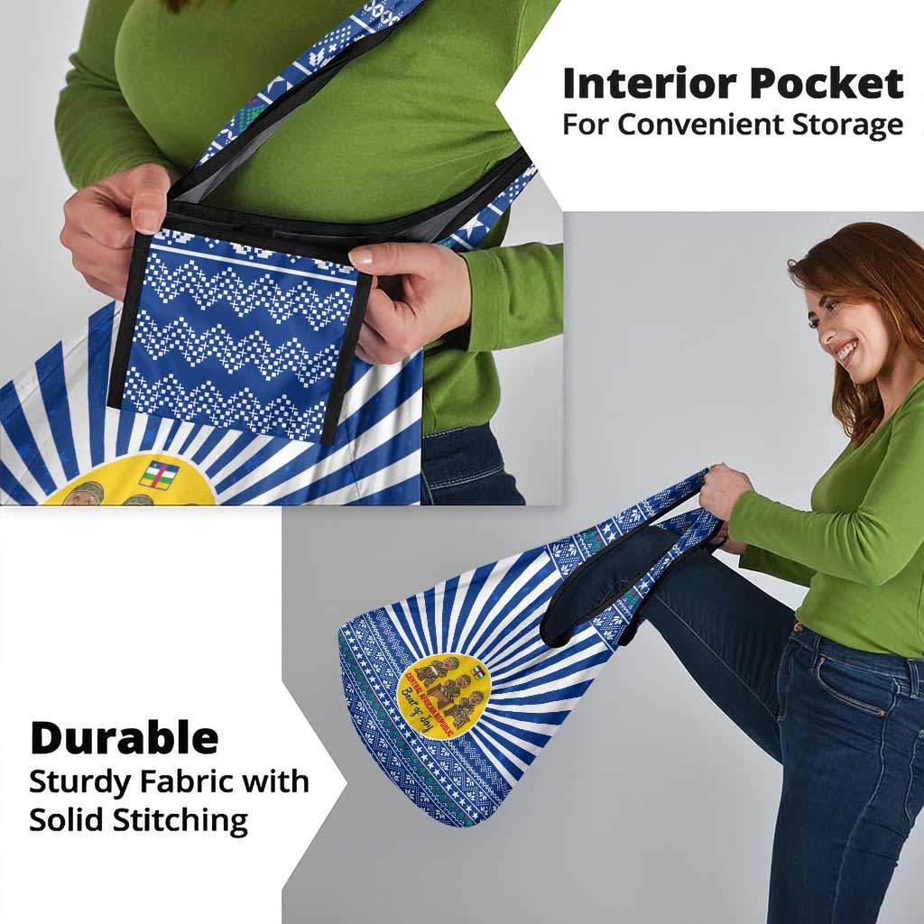 Central African Republic Christmas Grocery Bag with Drumming Kids Beat of Joy Tribal Pattern and Snowflakes - Wonder Print Shop