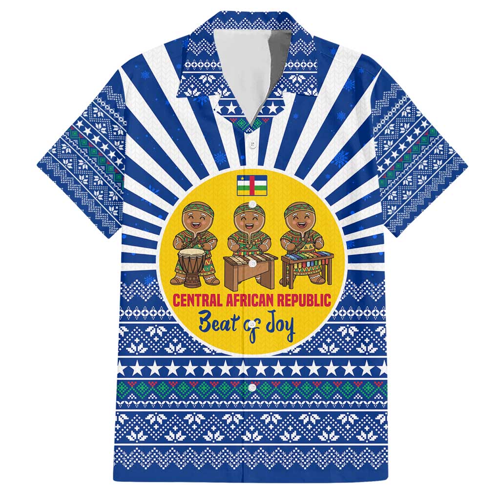 Central African Republic Christmas Hawaiian Shirt with Drumming Kids Beat of Joy Tribal Pattern and Snowflakes - Wonder Print Shop