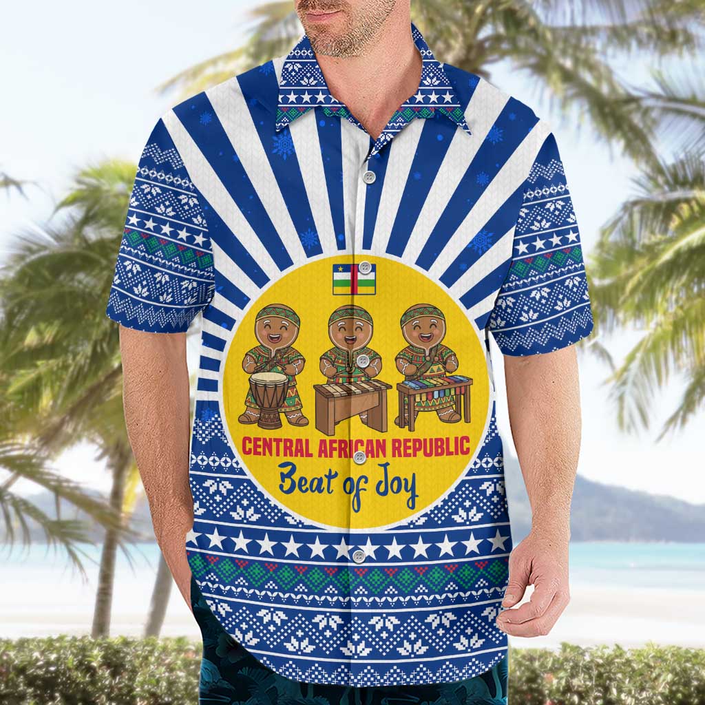 Central African Republic Christmas Hawaiian Shirt with Drumming Kids Beat of Joy Tribal Pattern and Snowflakes - Wonder Print Shop