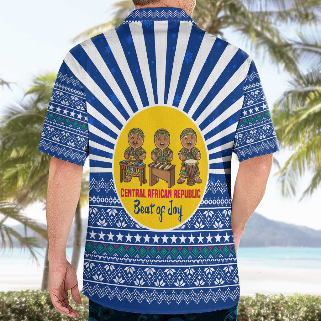 Central African Republic Christmas Hawaiian Shirt with Drumming Kids Beat of Joy Tribal Pattern and Snowflakes - Wonder Print Shop
