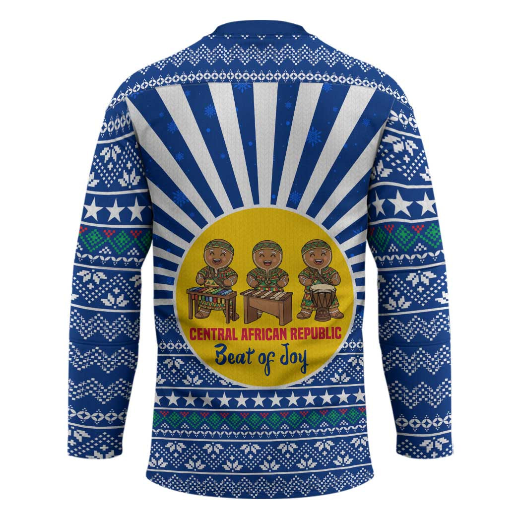 Central African Republic Christmas Hockey Jersey with Drumming Kids Beat of Joy Tribal Pattern and Snowflakes - Wonder Print Shop