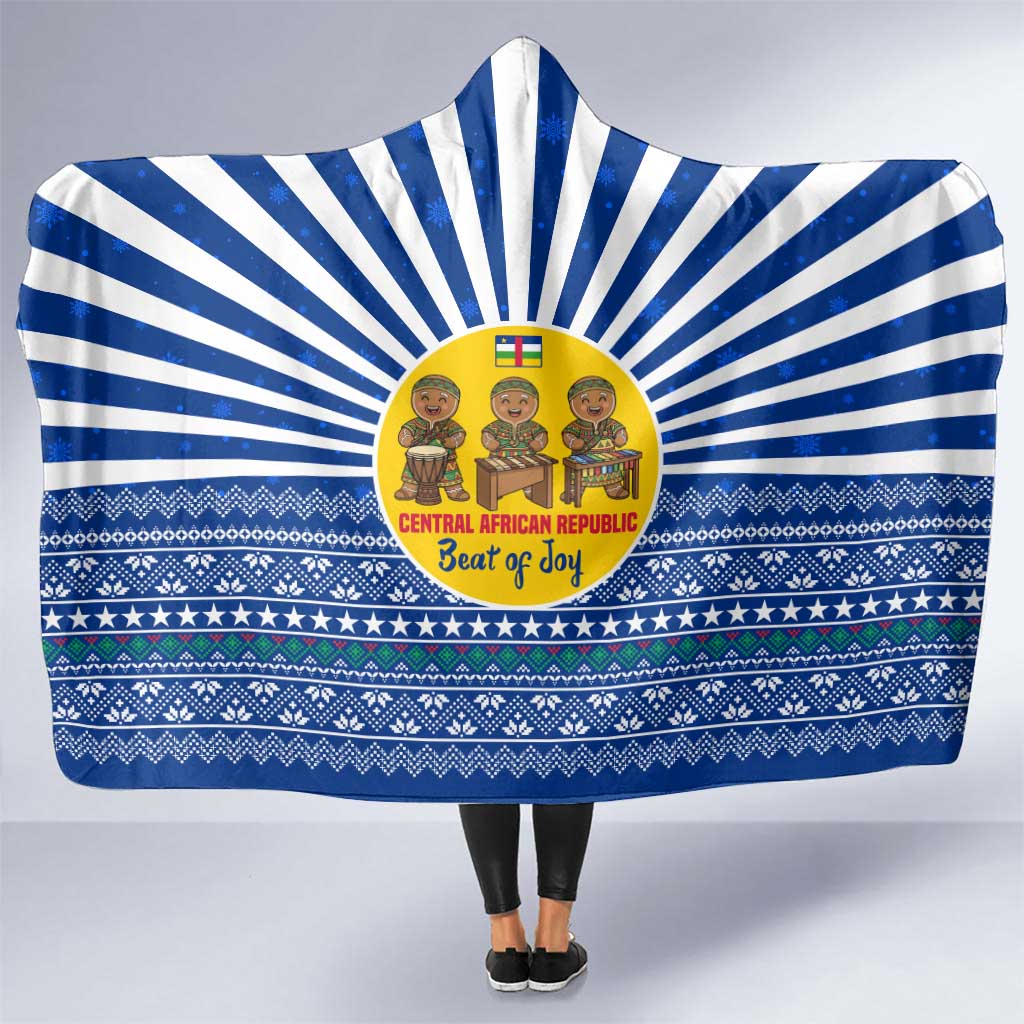 Central African Republic Christmas Hooded Blanket with Drumming Kids Beat of Joy Tribal Pattern and Snowflakes - Wonder Print Shop
