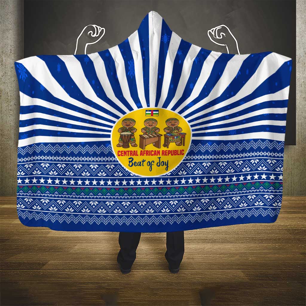 Central African Republic Christmas Hooded Blanket with Drumming Kids Beat of Joy Tribal Pattern and Snowflakes - Wonder Print Shop