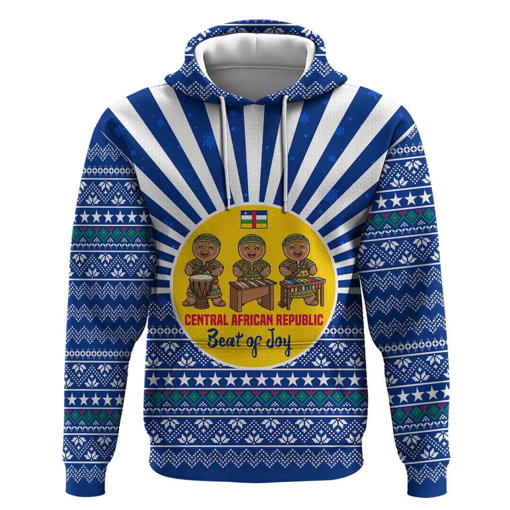 Central African Republic Christmas Hoodie with Drumming Kids Beat of Joy Tribal Pattern and Snowflakes - Wonder Print Shop