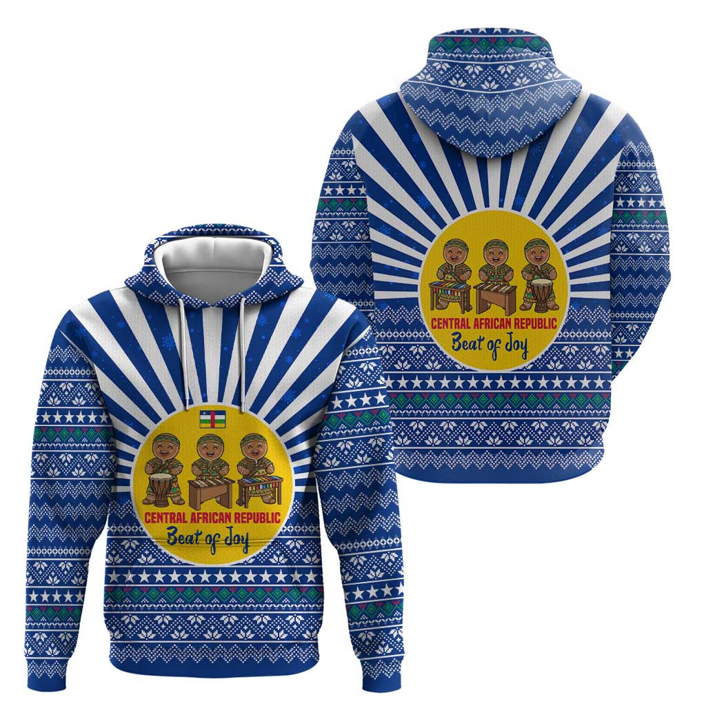 Central African Republic Christmas Hoodie with Drumming Kids Beat of Joy Tribal Pattern and Snowflakes - Wonder Print Shop